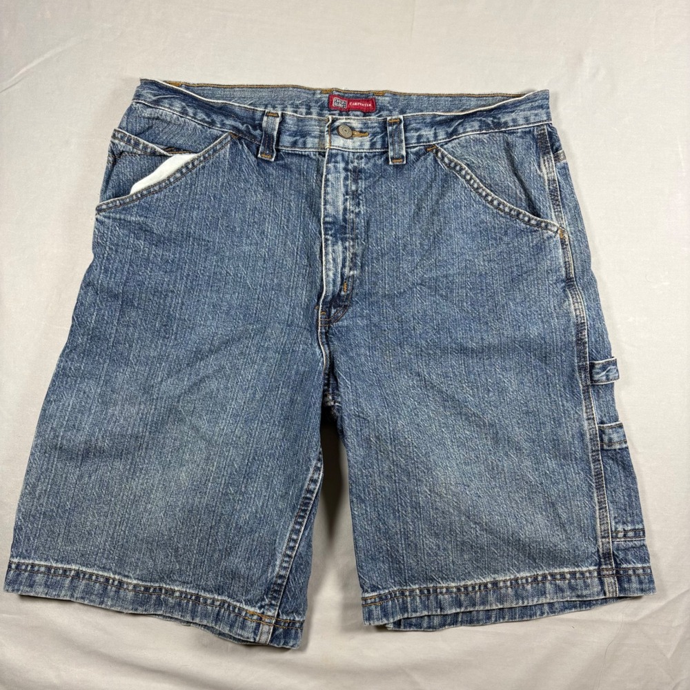 Faded Glory Carpenter Denim Shorts Mens 34 Blue Workwear Y2K Utility Baggy 2006